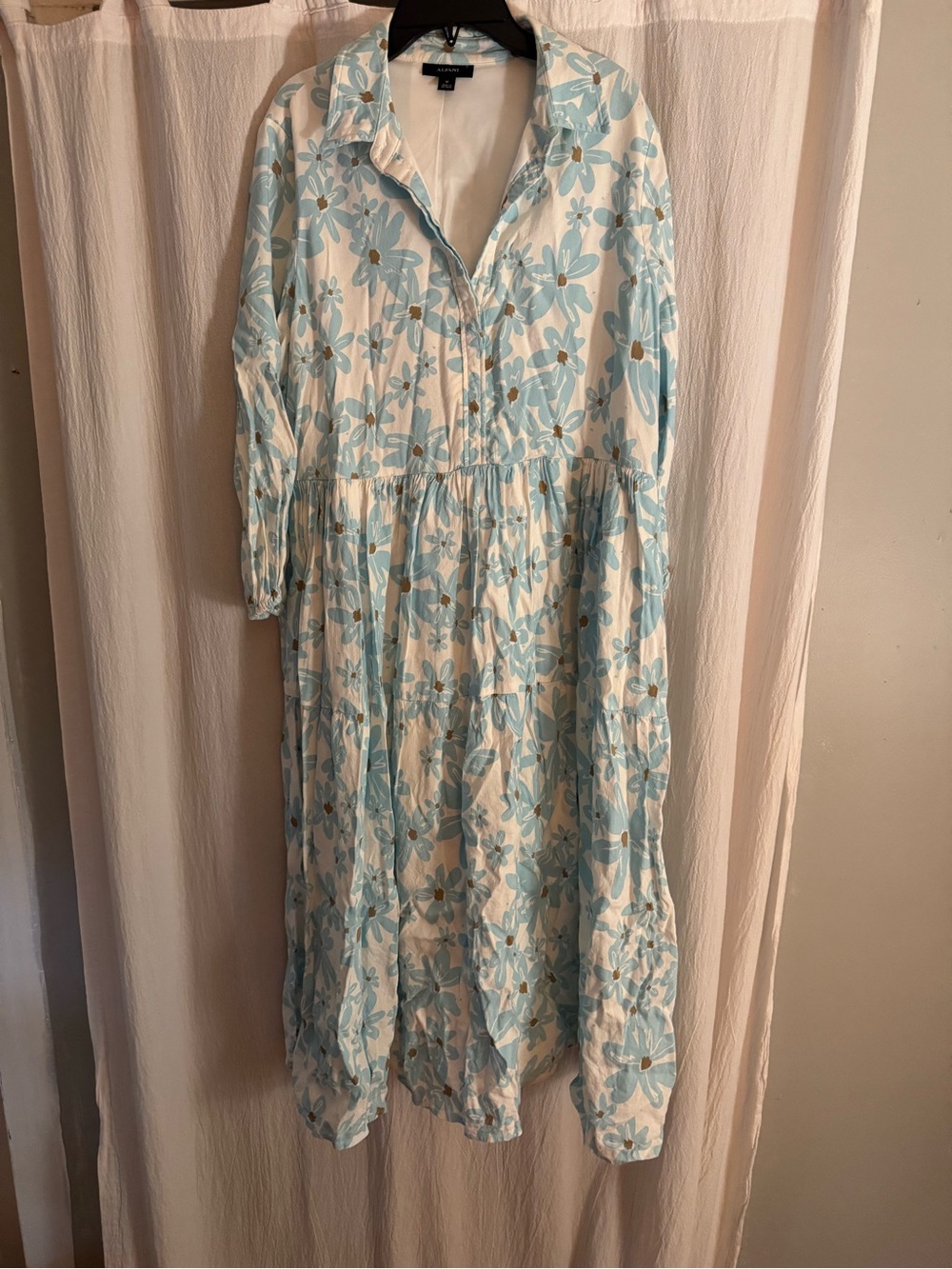 Light Blue and White Floral Button-Front Maxi Dress